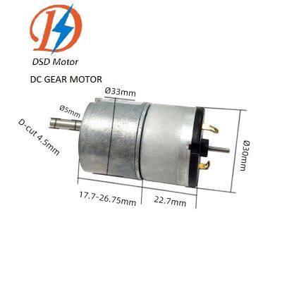DSD Motor OEM ODM Factory Price 33 mm Gearbox Brush Motor Torque 5 Kg.cm 3.7V dc Electric Motor 24v dc Gear Motor