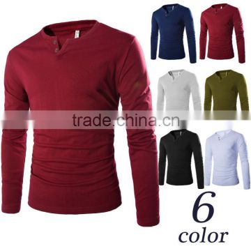 New 2016 long sleeve v-neck plain desing t shirt with wholesale price bulk items