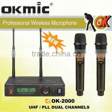 OK-2000 Dual Channels/UHF PLL 32/99 channels,True Diversity Recever, Wireless microphone