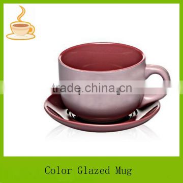 9oz glazed ceramic coffee mug with saucer set for gift, tea mug with saucer, mug cups