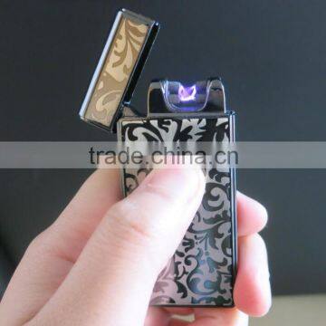 Usb charging ultra-thin windproof lighters double arc pulse arc creative electronic cigarette lighter with logo