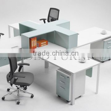 Modern Wood Cross Workstation with Desktop Bookcase Simple Office Cubicle for 4 Person (SZ-WS319)