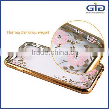 [GGIT] Cheap Price Mobile Phone Ultra Transparent TPU Case with Luxury Diamond 24kt Gold Crystal Housing Back Cover for iPhone 6
