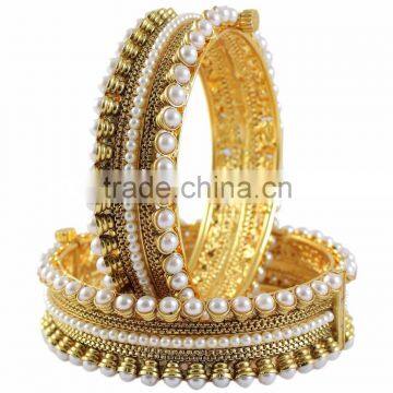 Indian Fashion Pearl Gold Plated Bangle Bracelet Set For Women