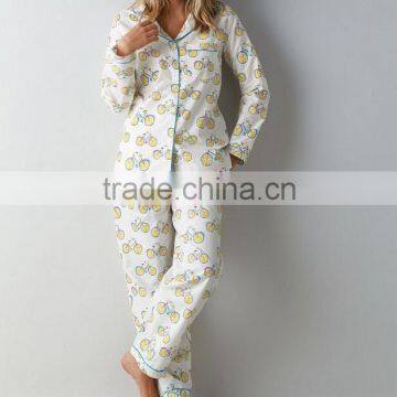 Wholesale Cheap Facotry Women's 100% Cotton Poplin Colorful Bicycles Patterned Pajama Set