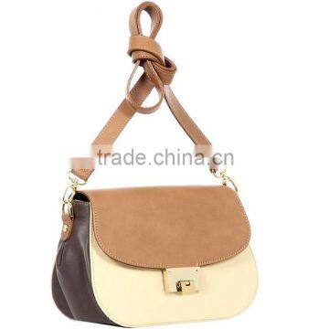 HD27-159 Ladies custom brown,navy and yellow three-tone blank designer handbags / shoulder bag