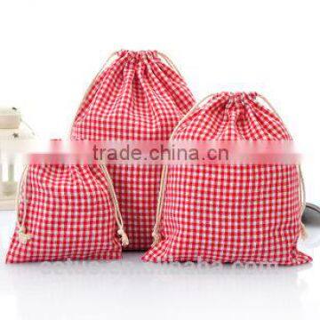 Best selling plaid style drawstring cotton bag travelling storage bag