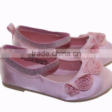 shinning kids soft ballet shoes with pink flower