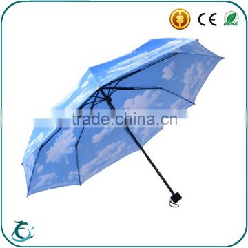 2015 New Design Blue Sky White Cloud Printed Folding Umbrella Company