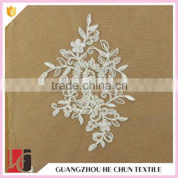 HC-6165-1 Hechun Fancy Latest Fashion Beading White Stretch Bridal Lace Fabric photo-3