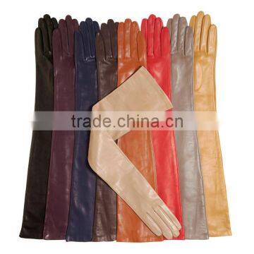 China Wholesale fashion lady long leather gloves with silk lining supplier