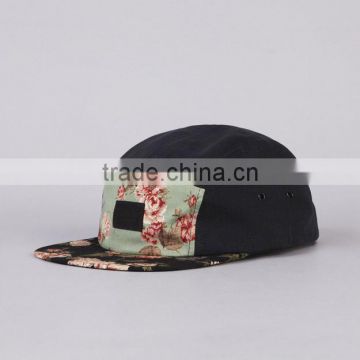 Custom Floral Pattern Printed 5 Panel Hat Camp Cap with Patch Tag