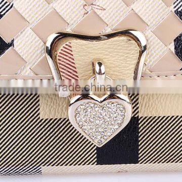 2016 New design wallet Women woven Leather Wallet Clutch Wallet with Heart-shaped Hasp