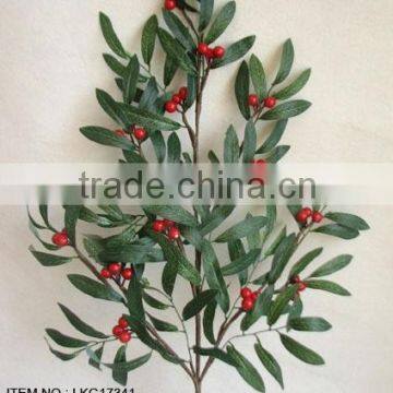 good market natural color artificial holly leaf with red foam berry stem christmas home decorations