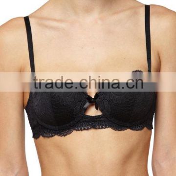 Women's Cheap Moulded Padded Underwired Balconette Bra with Lace on Top