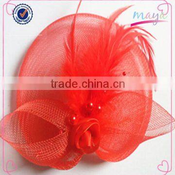 Fashion hair clip fascinator with feather red fascinators with feather