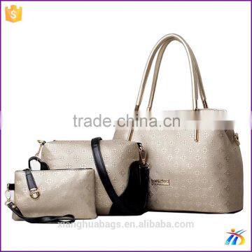 Western fashion pu leather hand bags 3pcs in one set wholesale clear handbags alibaba