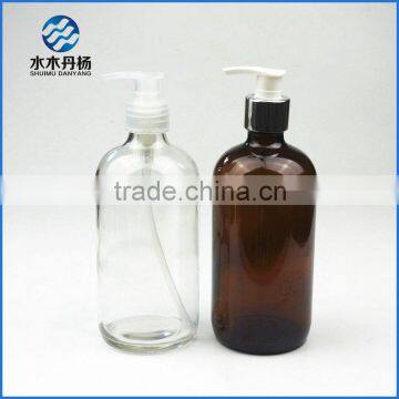 hot selling 16oz clear boston soap dispenser glass bottle pump sprayer soap bottles for sale