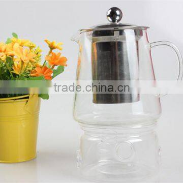 china hot sale heat resistant borosilicate hand made glass teapot warmer with handle/candle holder