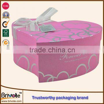 2015 Factory price pink top and base heart gift box with bow