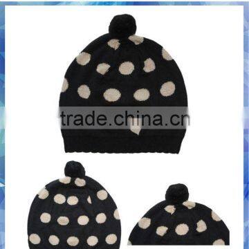 girls cream spotty knit fashion hats and caps