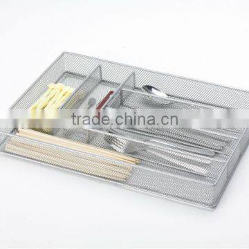 silver metal mesh kitchen cutlery tray