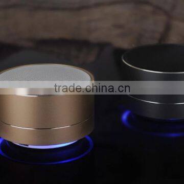 2016 New Products A10 Promotional Portable Wireless Aluminum Mini Round Led Light Bluetooth Speaker Music Player
