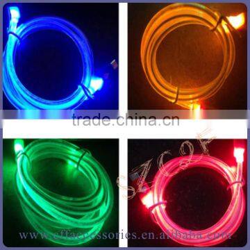 For USB Micro Transparent Colorful LED Light Charging Charger Cable Wholesale