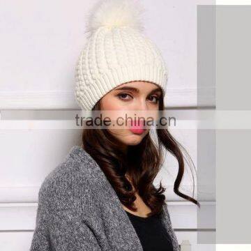 Wholesale Winter Crochet Wool Hat with Fox Fur Pom poms For Cute Gilrs