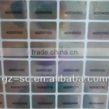 Hologram sticker with serial number printing