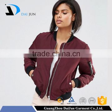 OEM New fashion wine waterproof 100% polyester with zip custom made lady jacket