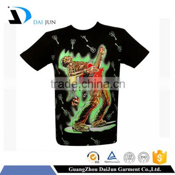 Factory mens cotton black deep round neck glow in the dark t-shirt led displayt