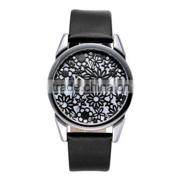 2016 new design watch brand name flower ladies wrist watch leather women fashion watch