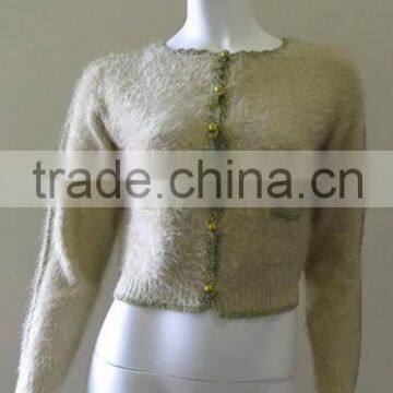 Women's Knitted Cardigan in Father Yarn With Handmade Crochet