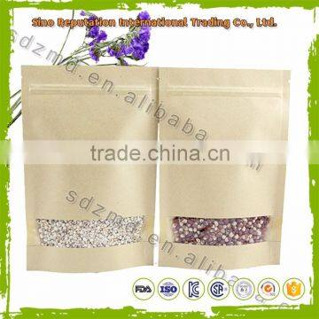 kraft stand up pouch with clear window and zipper