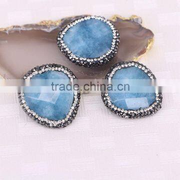 Lovely Blue Heart Druzy Stone Connector Beads Pave Crystal Jewelry Charms Findings