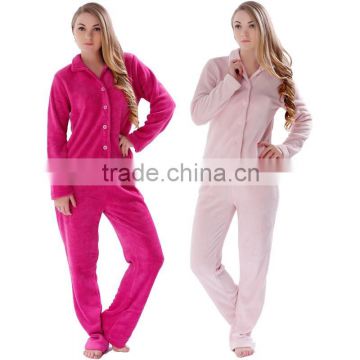 Fashion Design Coral Fleece 100% Polyester Solid Color Women Ladies Home Suit Pajama Set