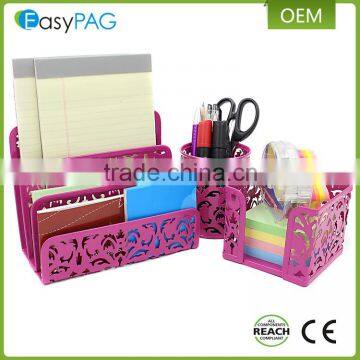 EasyPAG 3 in 1 Desk Organizer Executive Office Set - Letter Sorter , Pencil Holder and Stick Note Holder,Pink