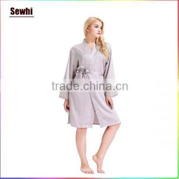 Wholesale Various Pure Color Bathrobe Plain Dyed Silk Kimono Robe photo-3