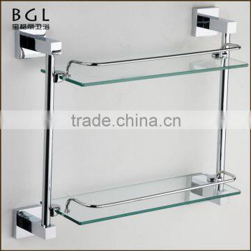 Multi-functional China manufacture Zinc alloy Chrome plated Bathroom accessories Wall mounted Double glass shelf