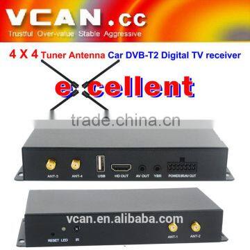 Car dvb-t2 digital receiver box 4 x 4 Tuner Diversity Antenna DVB-T240