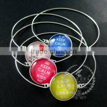 65mm diameter one end open keep calm series 2 candy color collage glass cabochon silver wiring fashion bangle bracelet 6420003