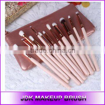 Professional 12pcs Eye shadow Smudge Rose Gold Brass ferrule makeup brush set, Beauty needs makeup brush set with PU makeup bag