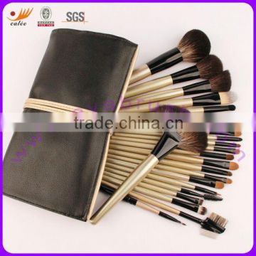 Late Fashion Golden Color Real Hair and Synthetic Hair Wood Handle Professional Makeup Brush Set