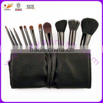 12pcs Animal hair& Synthetic hair Wood Handle Travel Cosmetic Brush Set with Case