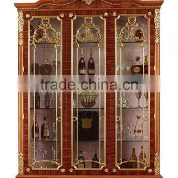 Hand Carving Wooden Display Cabinet,Luxury Decorative 4-Door Wine Cabinet, Antique Gold Painting Storage Cabinet For Living Room