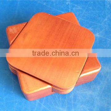 Red custom square wooden tea cup coaster wholesale