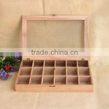 Exquisite Transparent Cover Wooden Cosmetics Storage Box, Square Wood Lattice Packaging Box photo-4