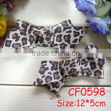 CF 0598 Vintage sexy Leopard handmade ribbon wholesale hair bows for teenage