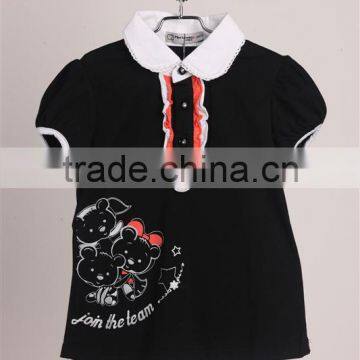 cute kids girls round collar black cotton short sleeve t shirt